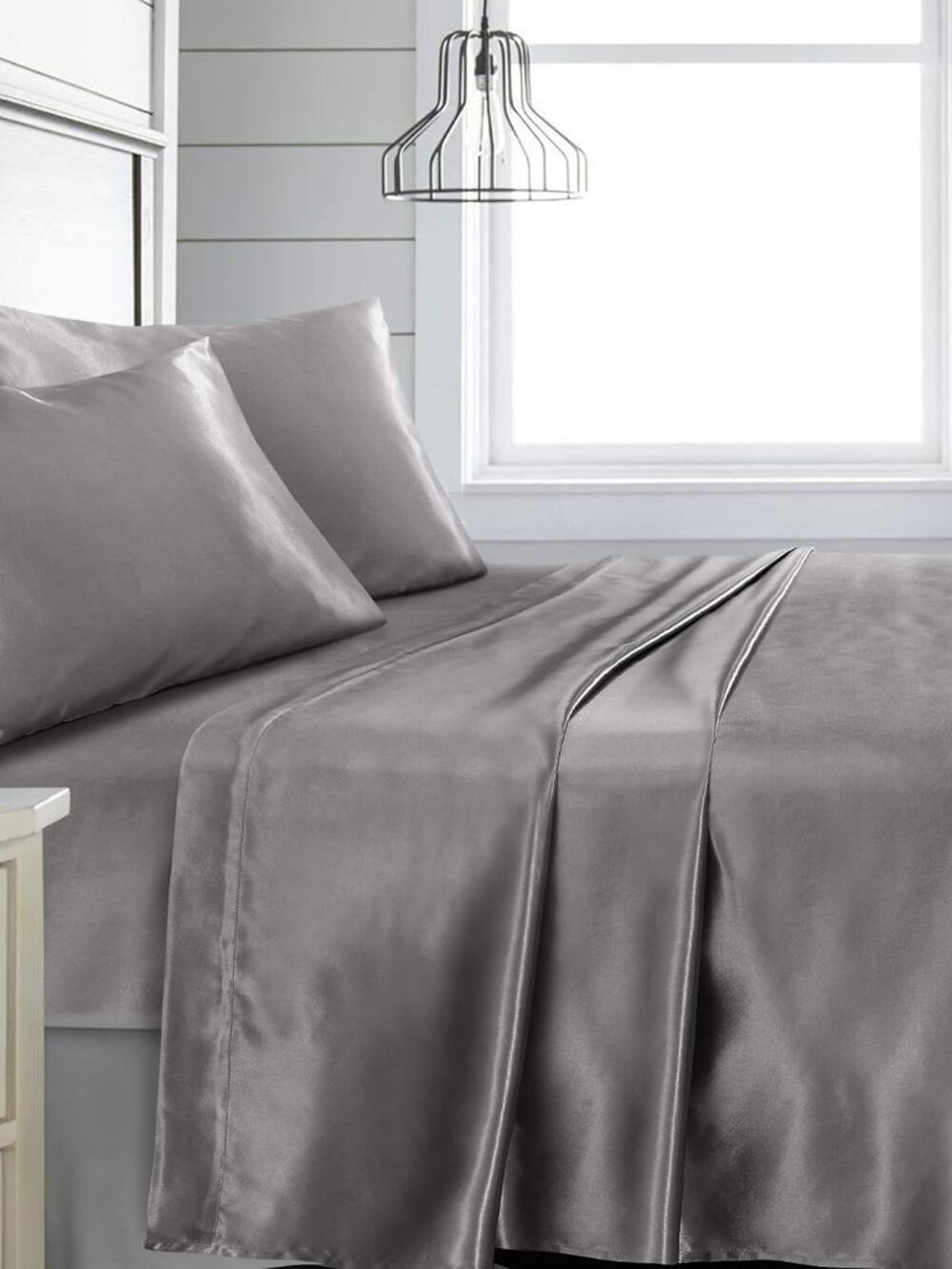 King Sz 4 Pc Bed Sheet Set Silky Smooth Satin Deep Pocket X002YMM88F - Picture 1 of 6